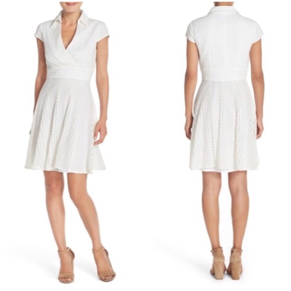 Betsey Johnson Lace Fit & Flare Collar Shirt Dress